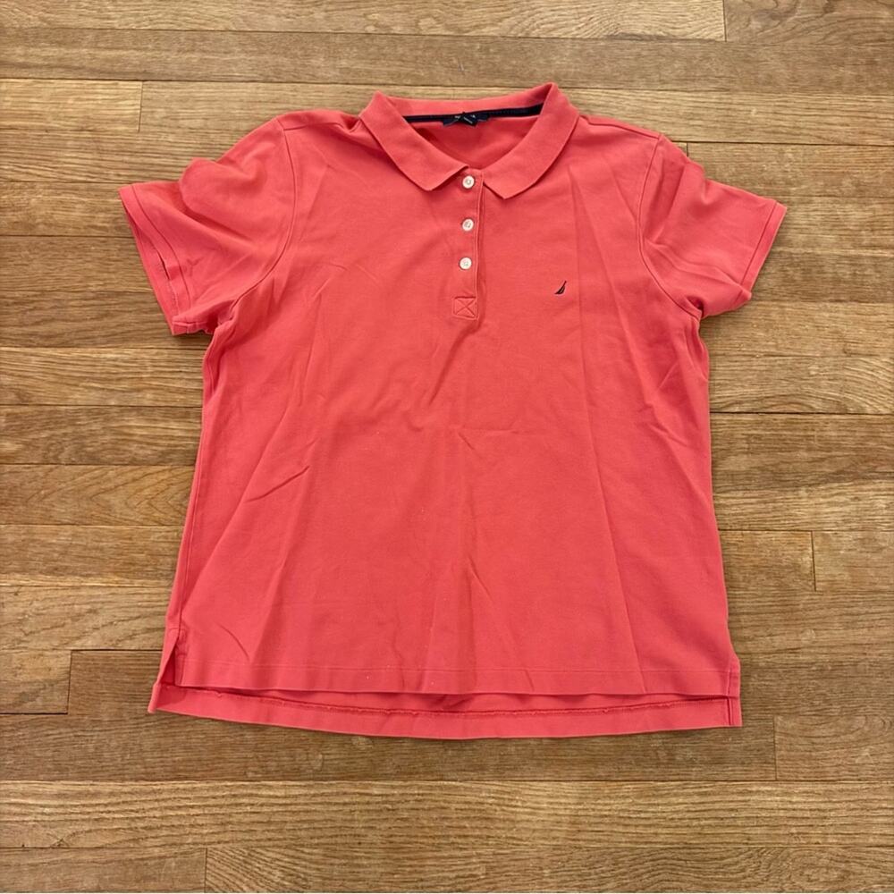 Nautica coral short sleeve three button polo golf shirt top size XL
 b47